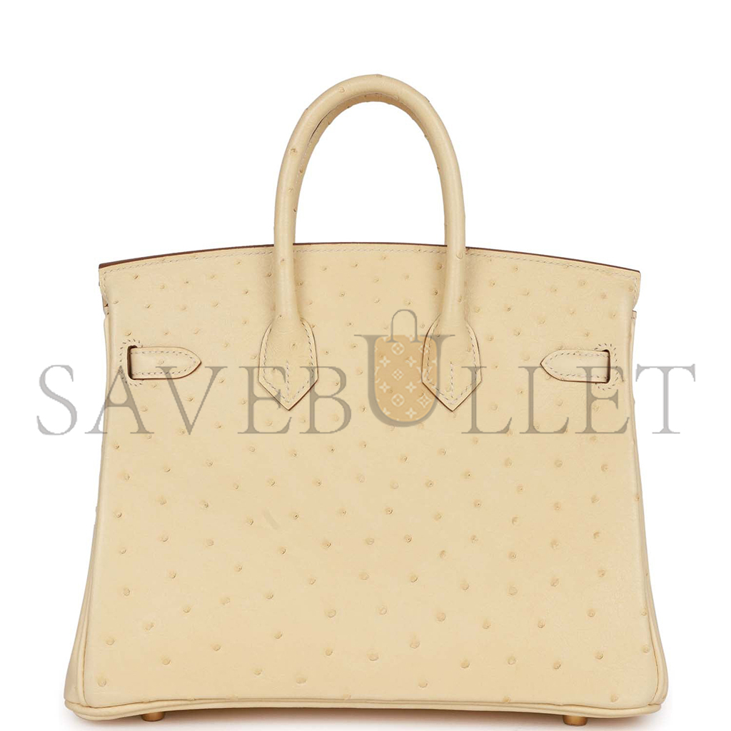 HERMÈS MASTER BIRKIN 25 OSTRICH LEATHER MILK TEA COLOR GOLD BUCKLE H041944CK98 (25*20*13cm)